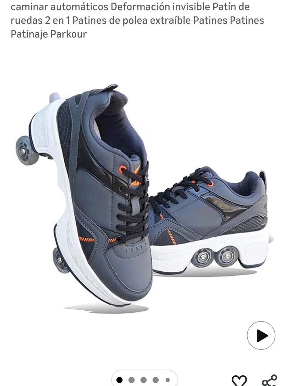 Grey and Black Retractable Wheel Sneakers 3.5 Youth Size
